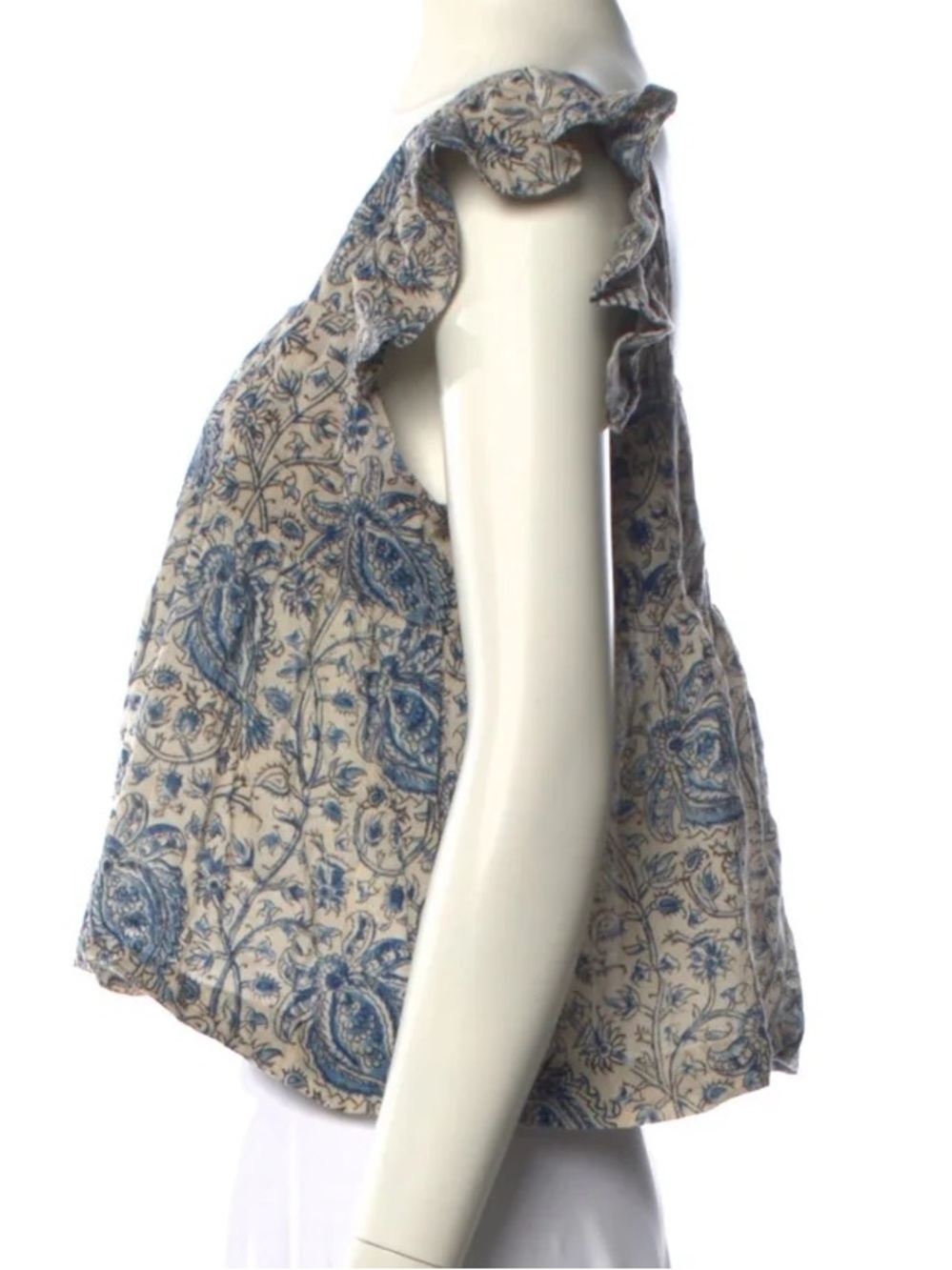 MATTA $175 • 18” PTP • Blue Floral Boho Square Neckline Ruffle Sleeve Top - Picture 5 of 10